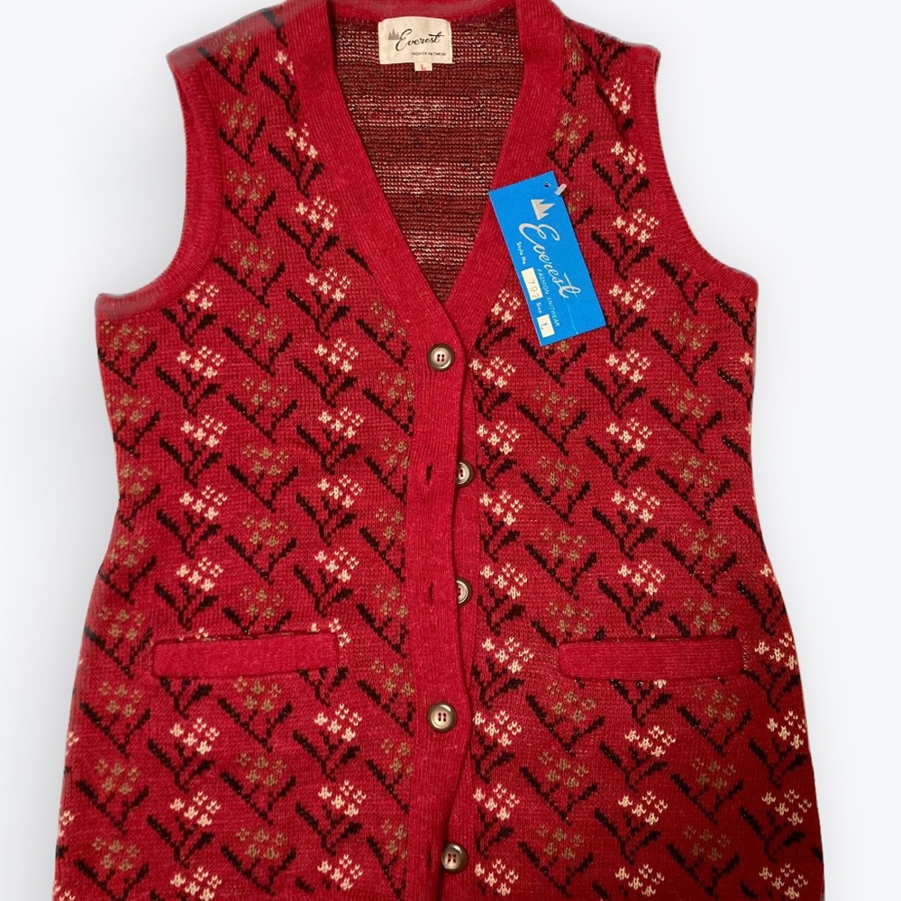 True Vintage 1950s 60s NOS Knit Sweater Vest Red Button Front Unisex L